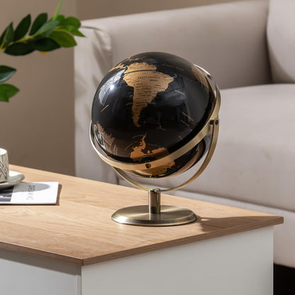 23CM Metallic Black World Globe with Metal Stand