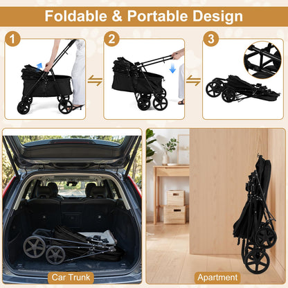 Pet Stroller, Foldable Dog Pushchair with 360°Swivel Wheels