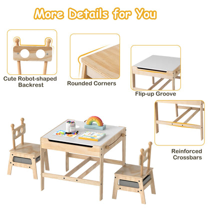 Kids Table and Chairs 4 in 1 Wooden Activity Desk Set (Robot Shape)