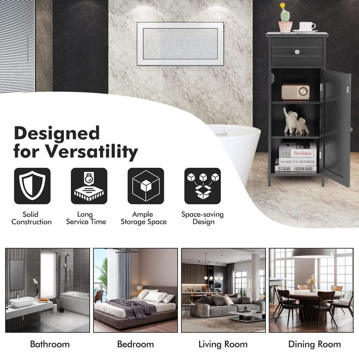3-Tier Free-Standing Bathroom Cabinet with Drawer
