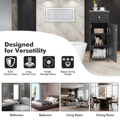 3-Tier Free-Standing Bathroom Cabinet with Drawer