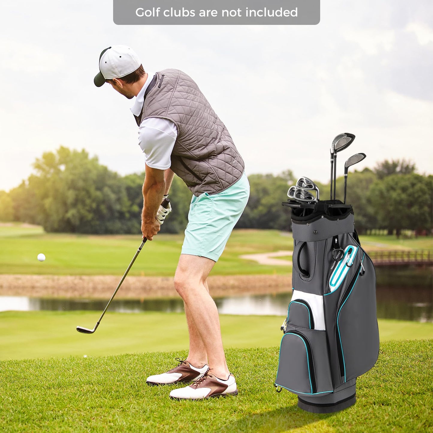 Giantex Golf Cart Bag Golf Trolley Bag with 14 Way Dividers Cooler Pocket Adjustable Shoulder Strap Rain Hood