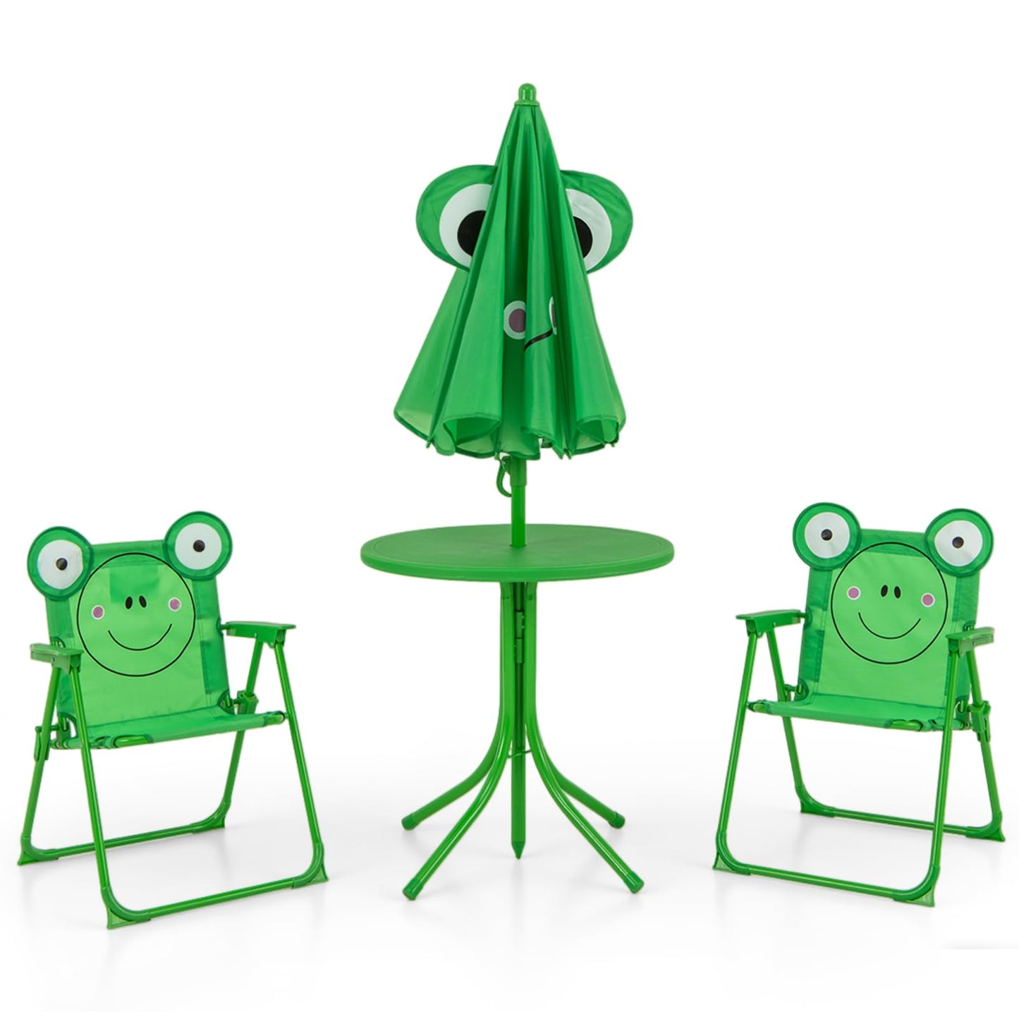 Kids Picnic Table and Chair Set with 2 Folding Chairs and Height Adjustable Umbrella