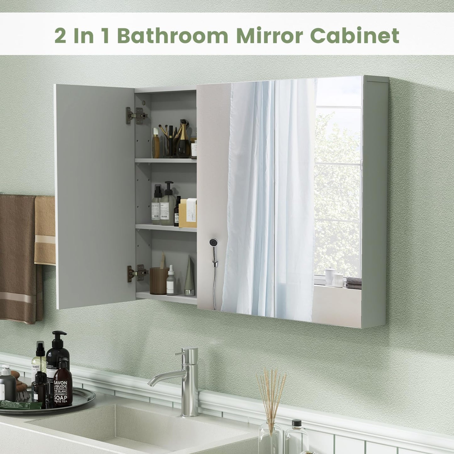 Frameless Bathroom Wall Mounted Medicine Cabinet with Mirror