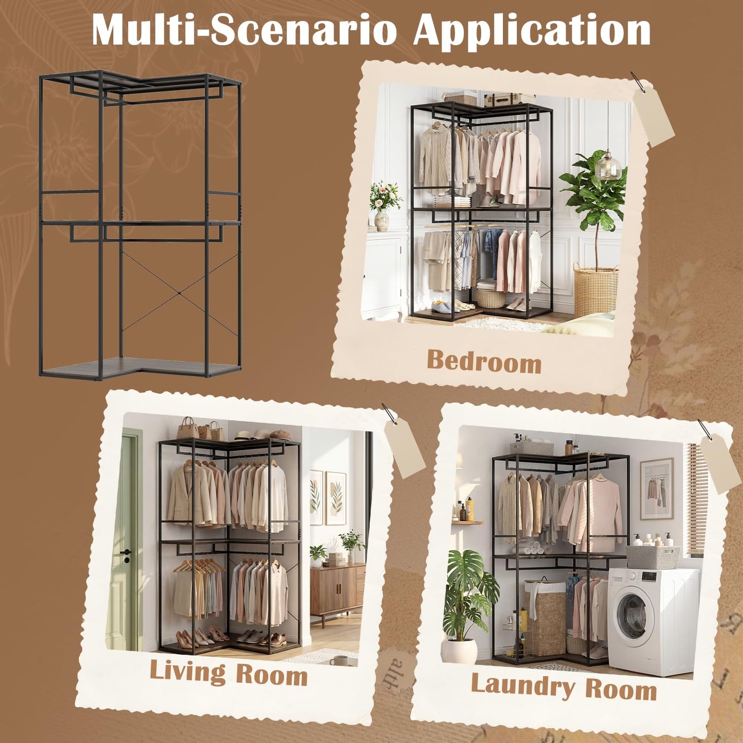 L-Shaped Metal Clothes Rail, 200cm Tall Corner Garment Clothes Rack