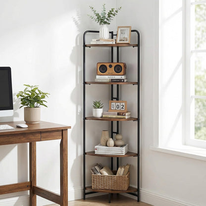 5-Tier Corner Shelf, Freestanding Bookshelf Ladder Shelving Unit
