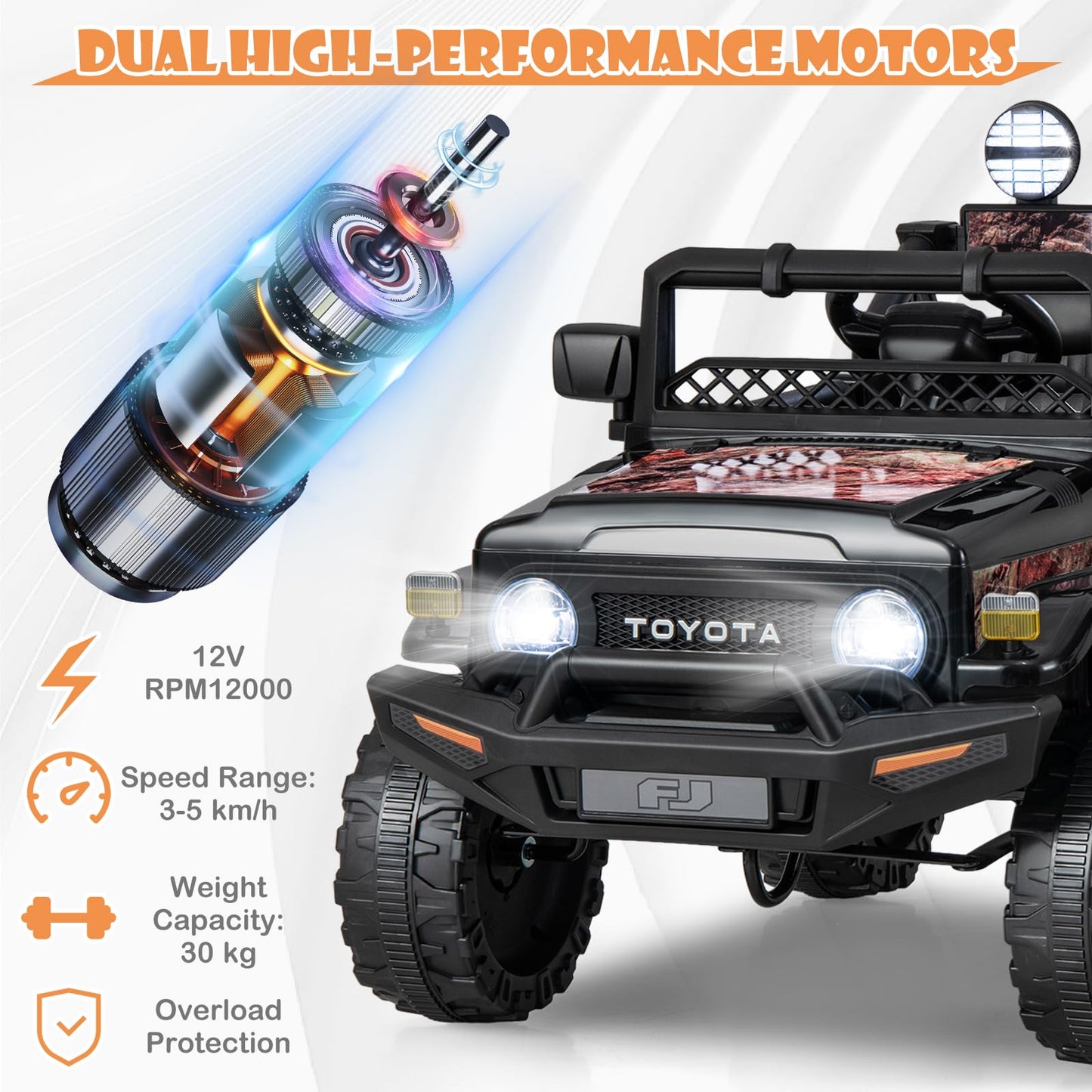 Kids Electric Ride On Car, 12V Licensed Toyota FJ Off Road Truck