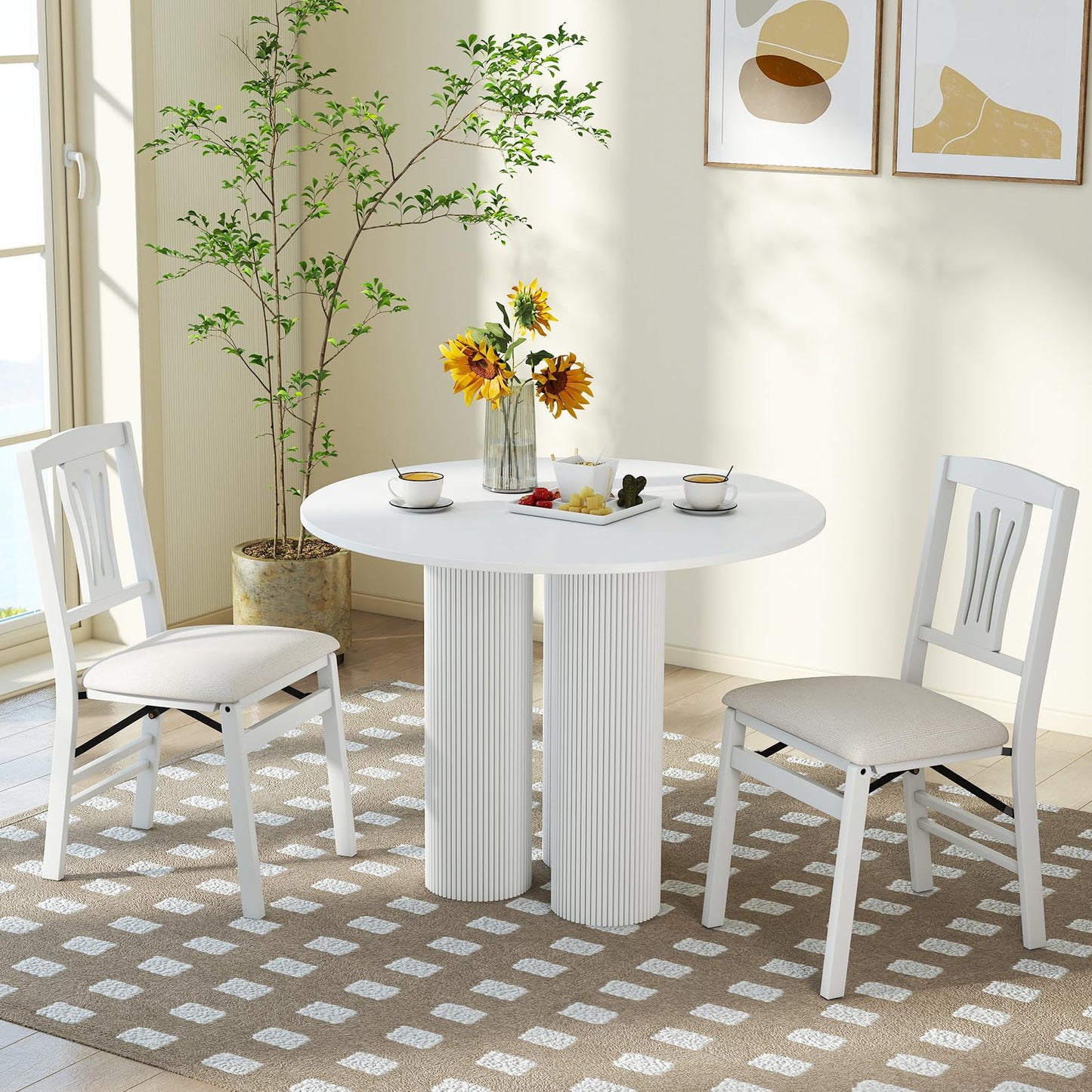 Set of 2 Folding Dining Chairs with Soft Padded Seat and Hollow-out Backrest