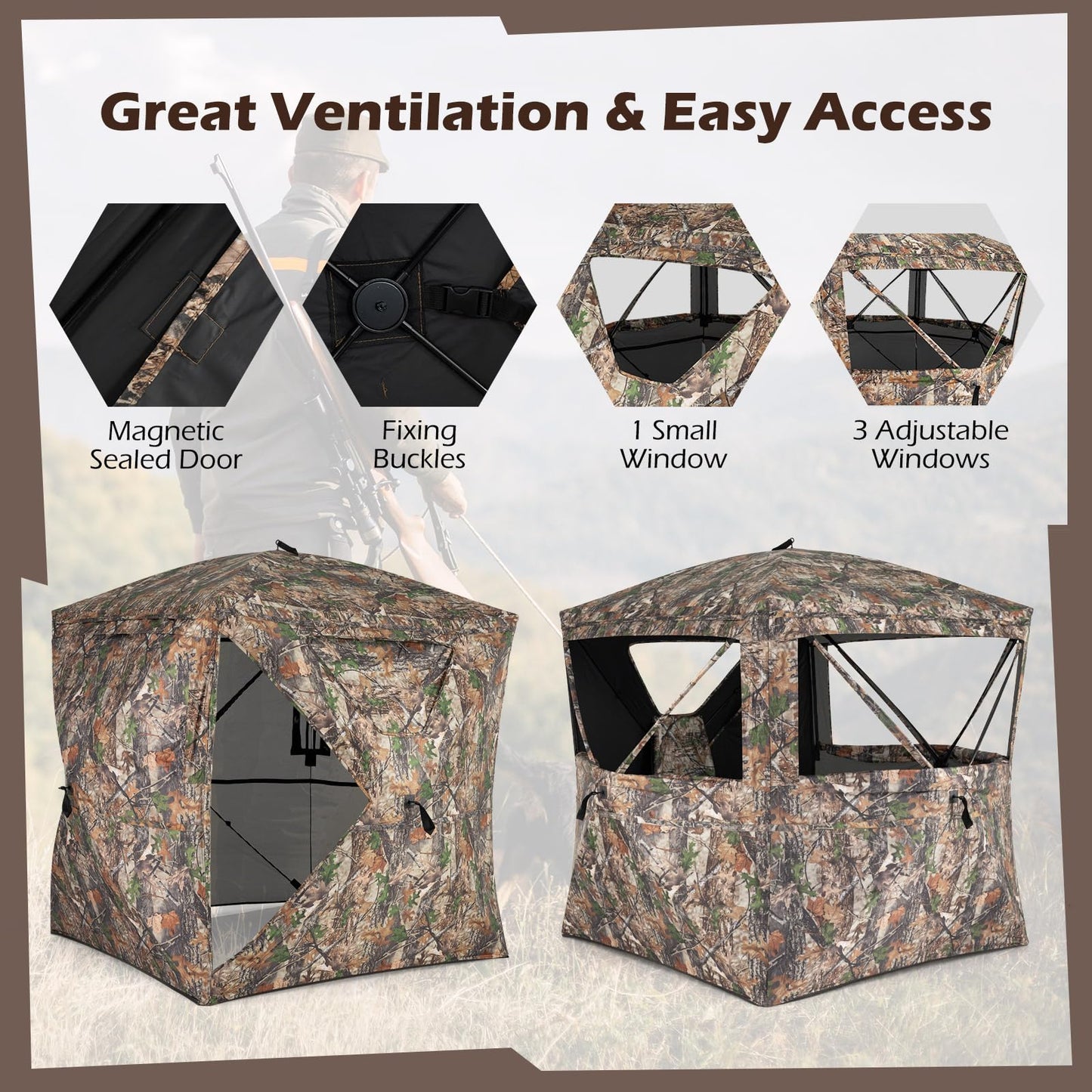 Pop Up Hunting Blind, Camouflage Ground Tent with Carrying Bag