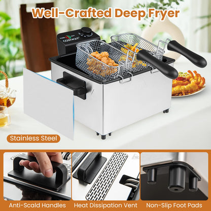2000W Electric Deep Fryer Stainless Steel Countertop Frying Pot with 3 Baskets