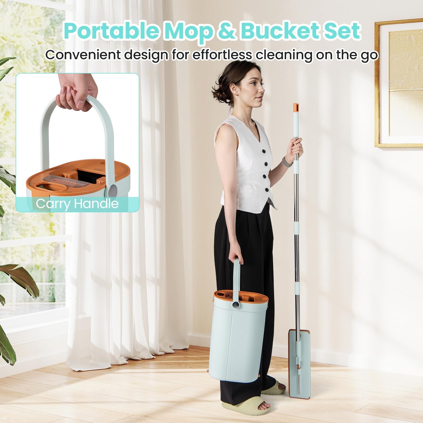 Mop and Bucket Set with Wringer 3-Tank Flat Floor Mop & Bucket System