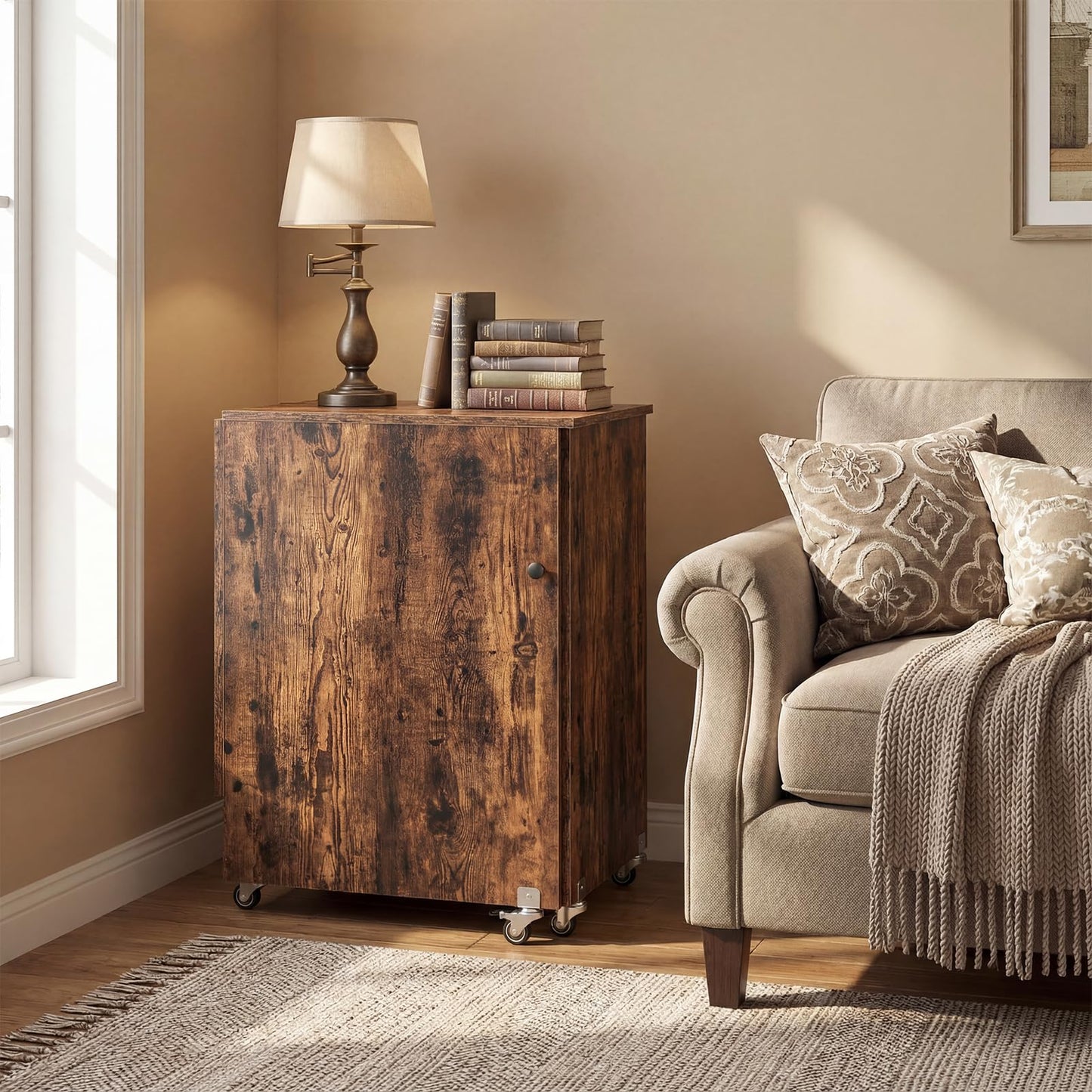 Folding Sewing Table with Storage Shelf and 3 Hidden Bins for Home