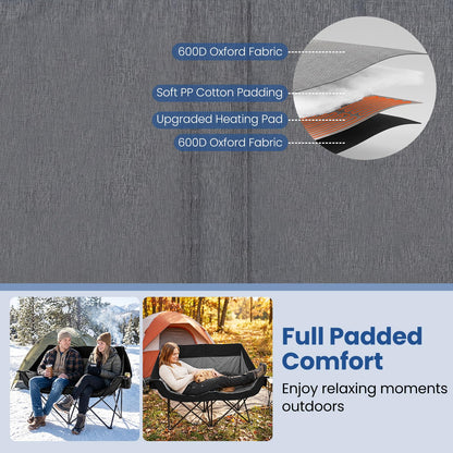 Oversized Heated Double Camping Chair, 3 Heat Levels, 300kg