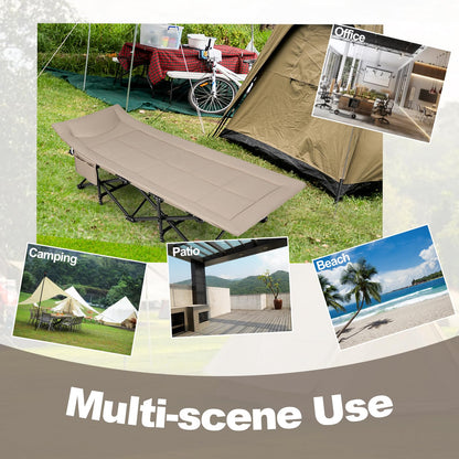 Extra Wide Portable Sleeping Cot with Headrest & Carry Bag
