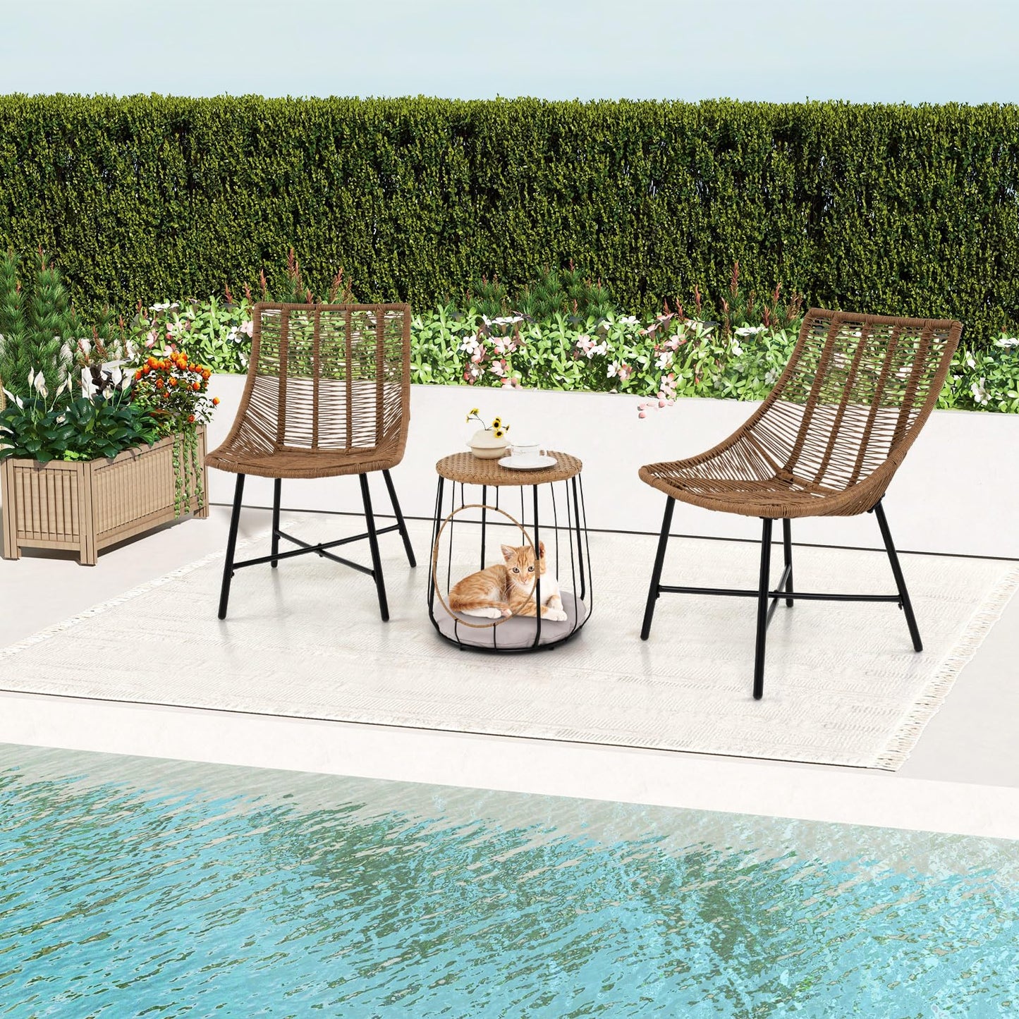Outdoor Wicker Conversation Table Chair Sets for Garden Balcony Poolside