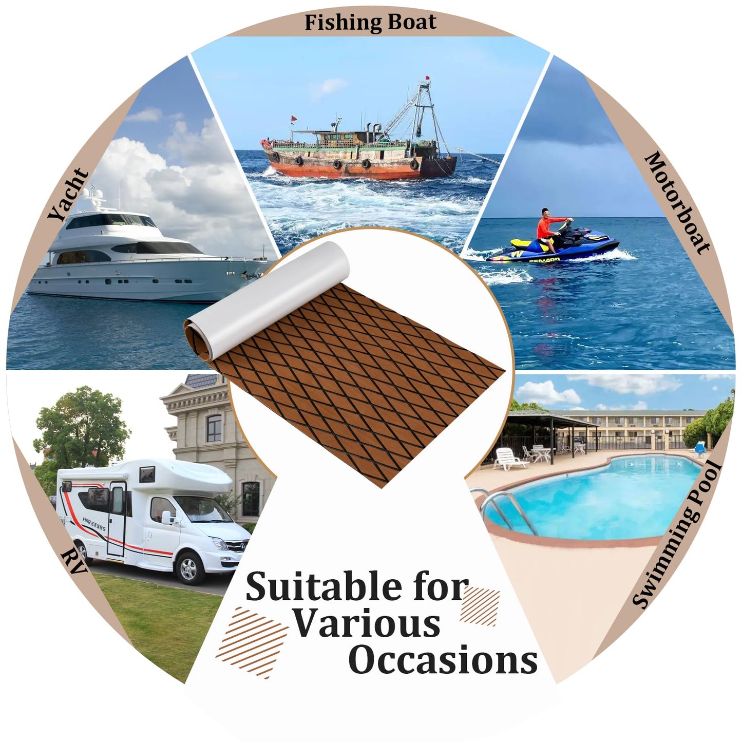 Non-Slip Waterproof Boat Decking Sheet with Self-Adhesive Backing