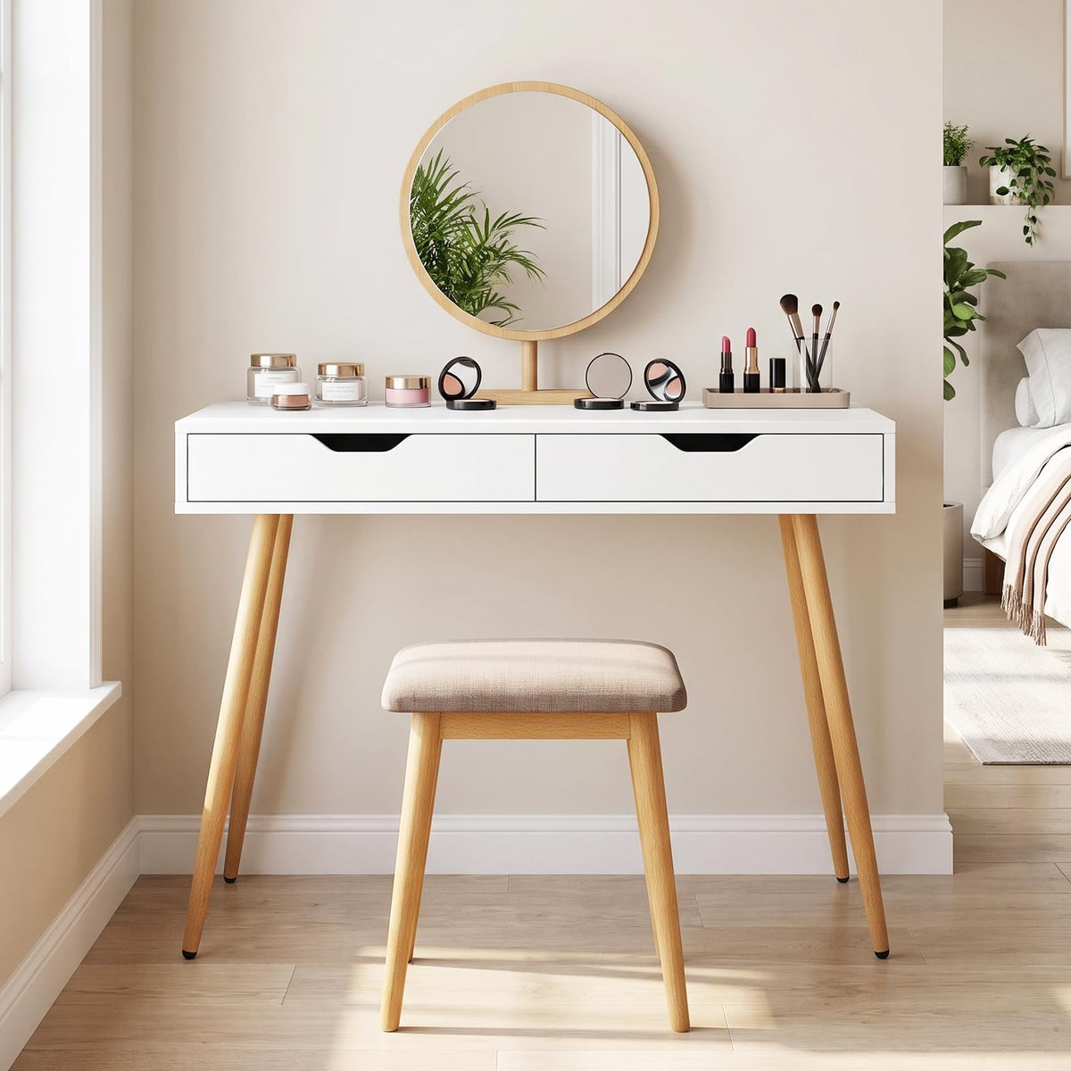 Wooden Computer Desk, 108cm Modern PC Laptop Table Writing Workstation