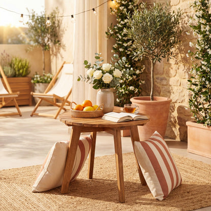 Garden Side Table, Acacia Wood Outdoor Slatted End Table