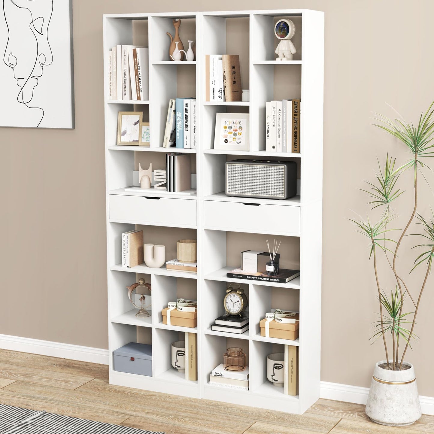 Modern Storage Bookshelf with Drawer for Living Room