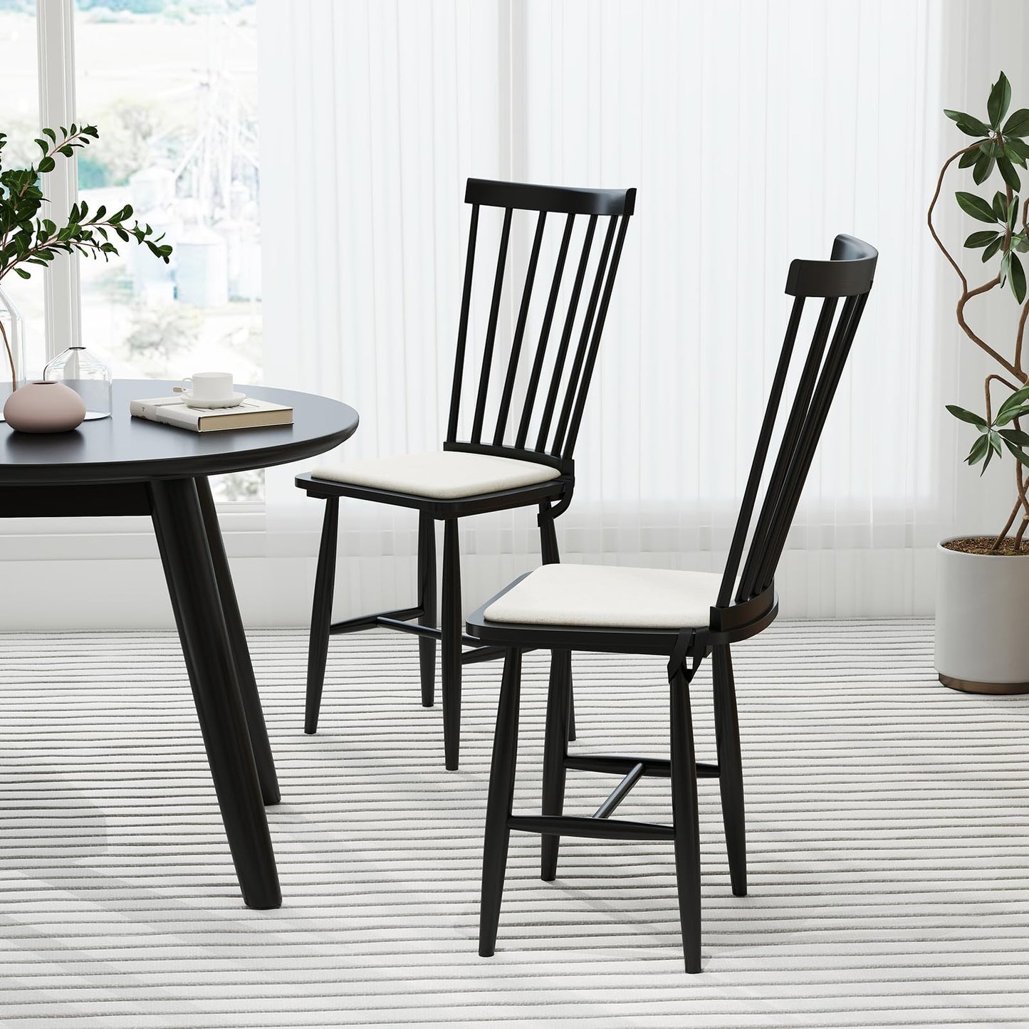 Windsor Dining Chair Set of 2 with Spindle Back for Kitchen and Restaurant