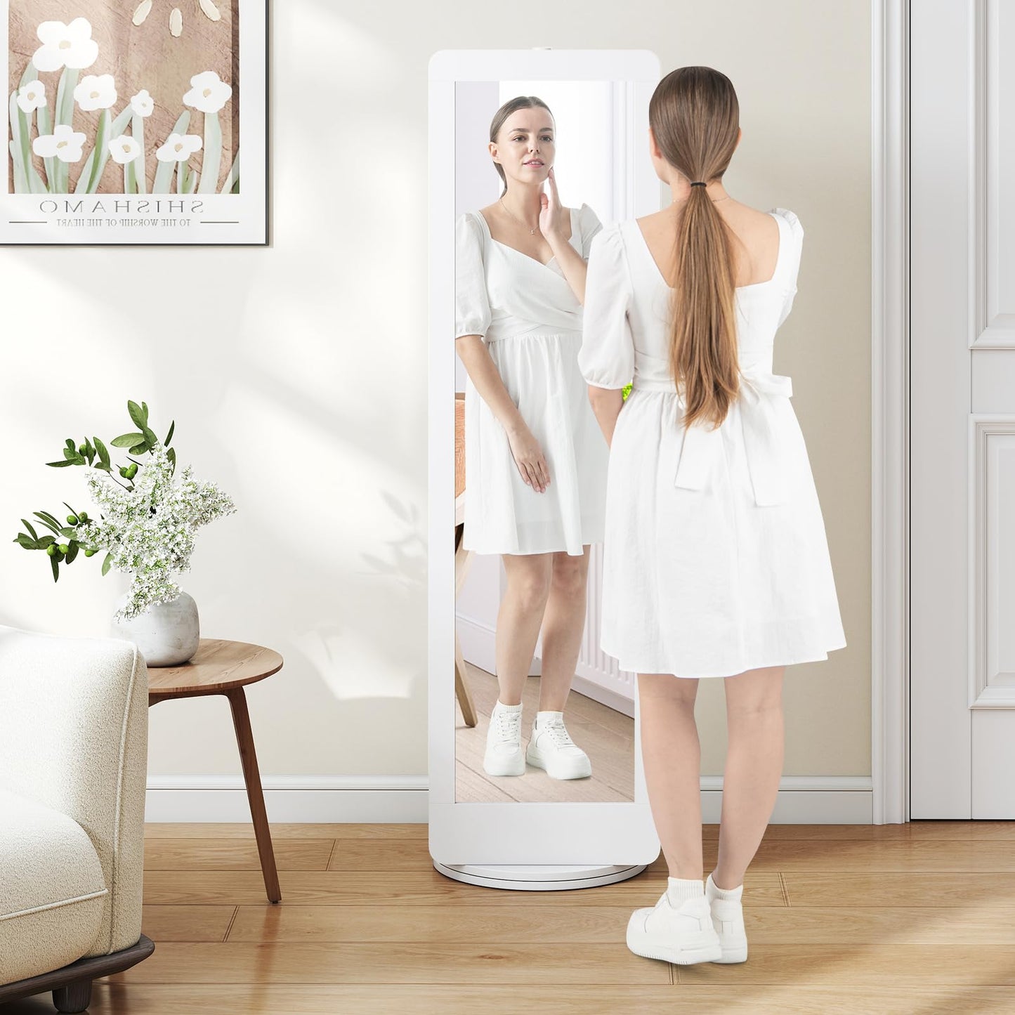 Full Length 2-in-1 Freestanding Dressing Mirror with Coat Rack