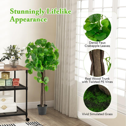 Artificial Crabapple Tree Fake Plant in Pot with Real Wood Trunk and Branches