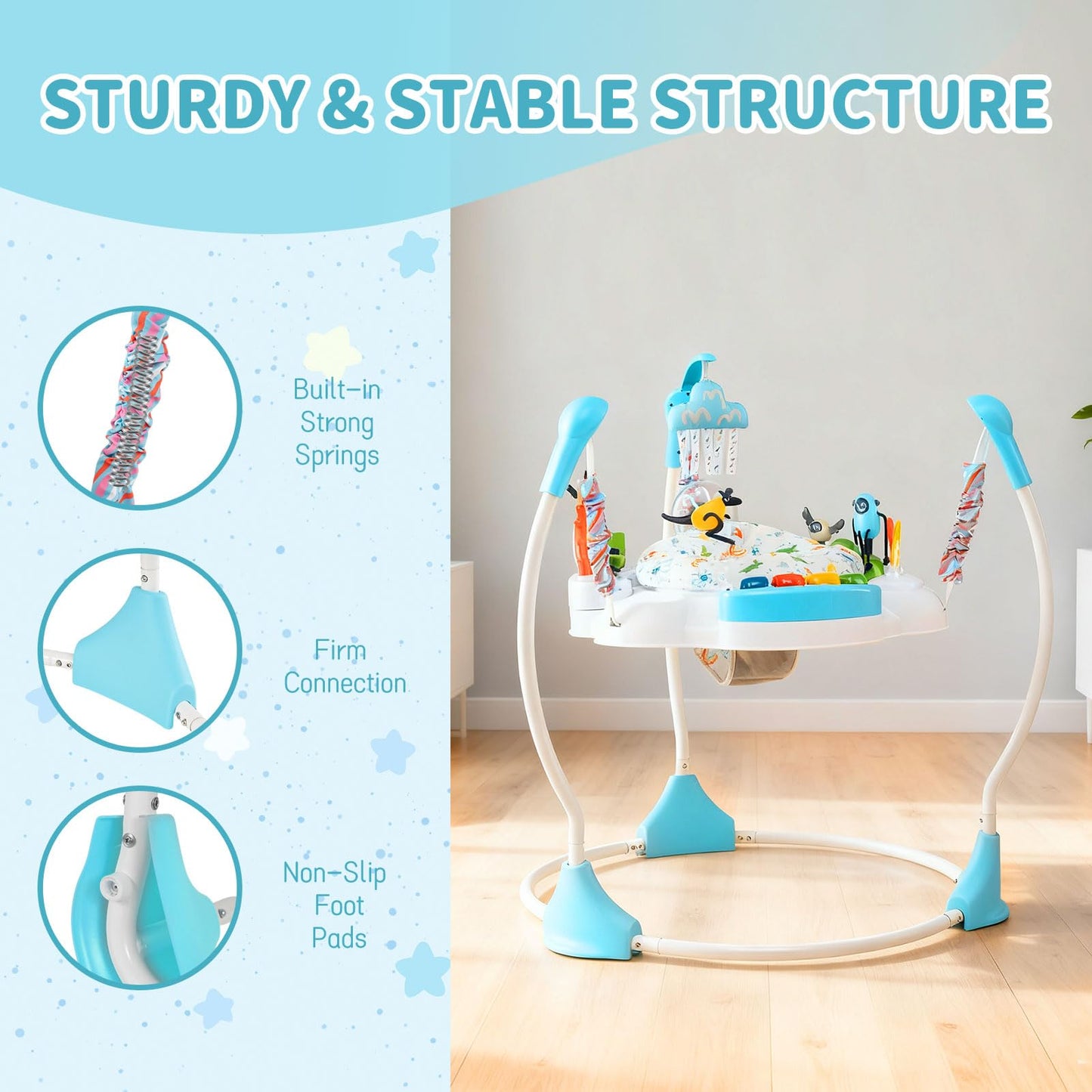 Baby Activity Center Baby Jumper and Bouncer with 6 Interactive Toys for Babies Age 6 Months +