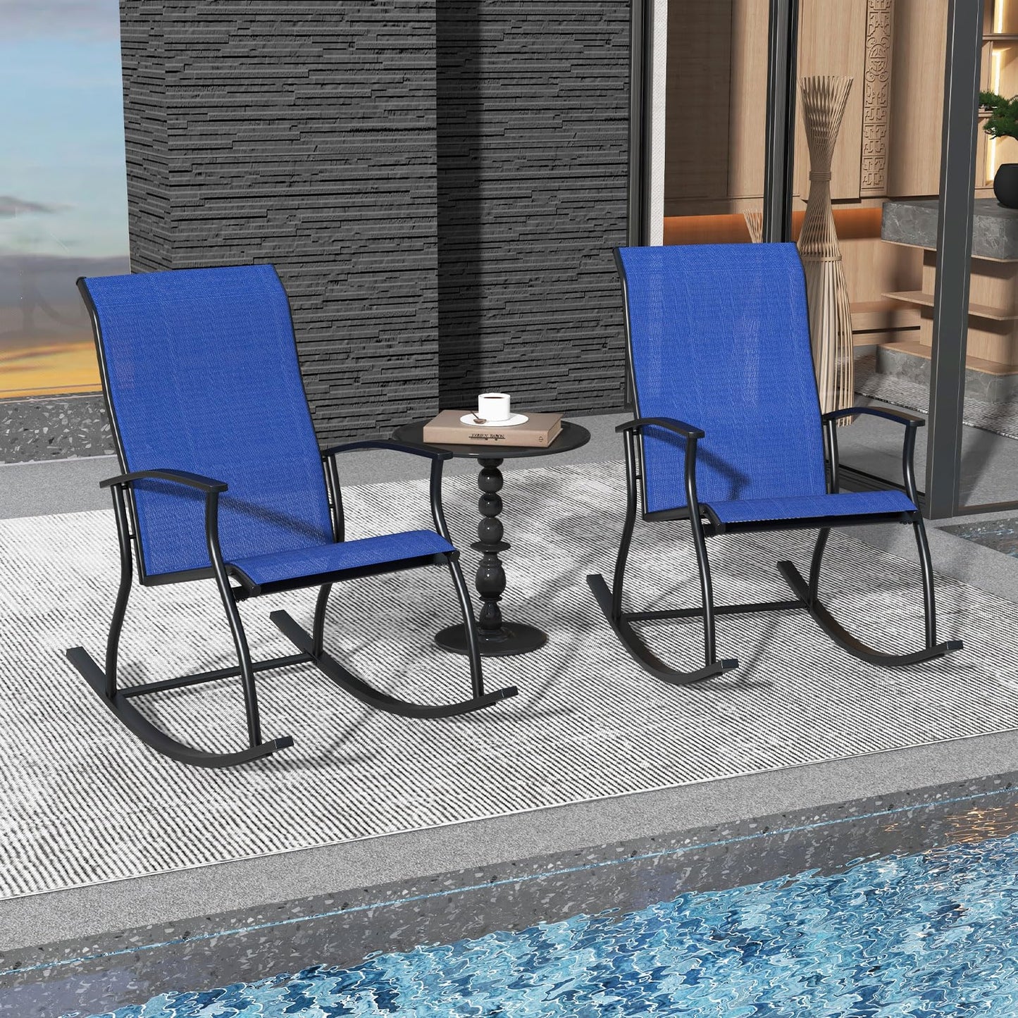 2 Pieces Outdoor Rocking Chairs with Breathable Backrest