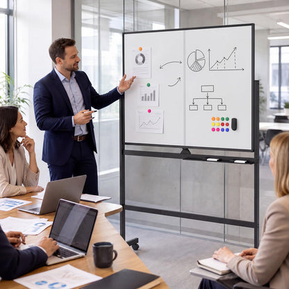 Double Sided Magnetic Whiteboard, Mobile Reversible Dry Erase Board