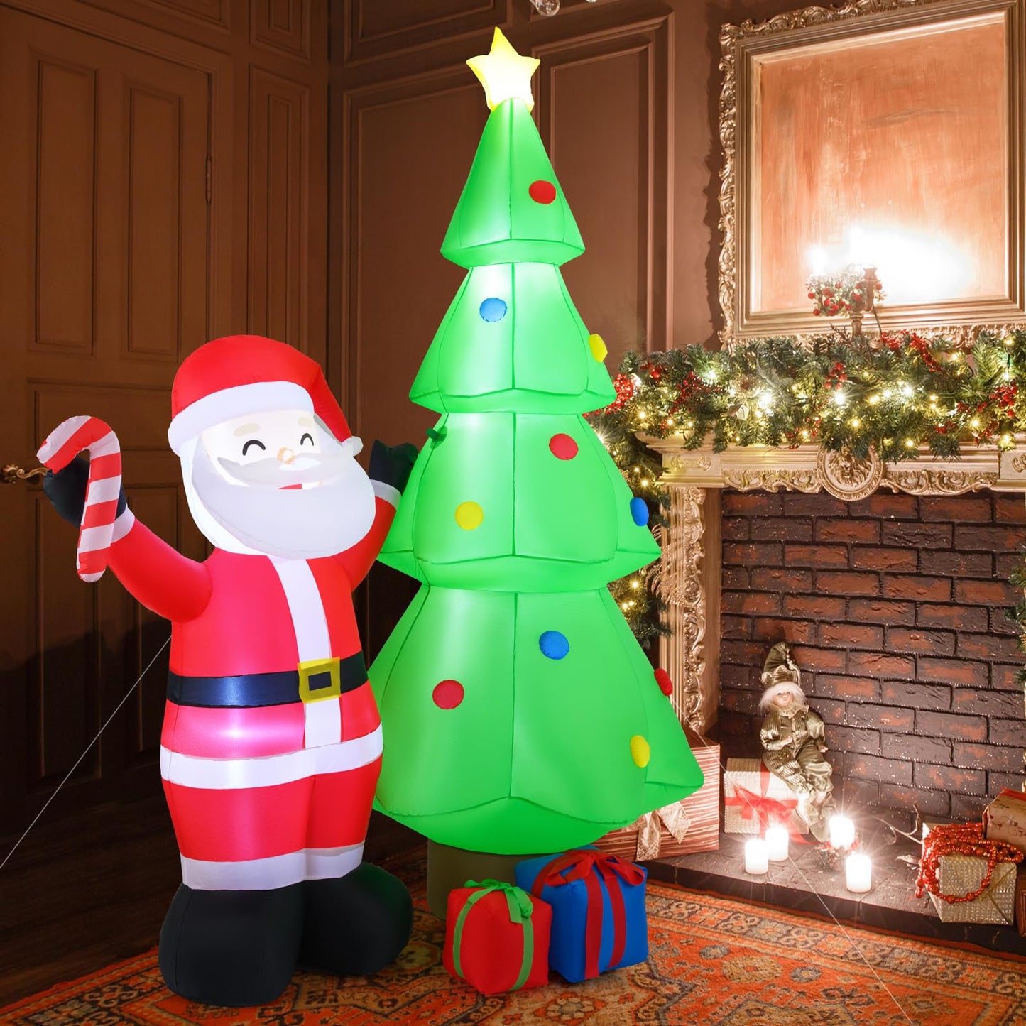 8 Feet Inflatable Christmas Tree with Santa Claus & Gift Boxes
