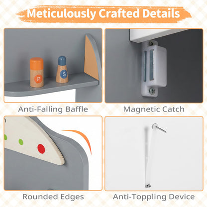 Pretend Play Toy Kitchen Set with Clock Stove Spice Rack for Aged 3+