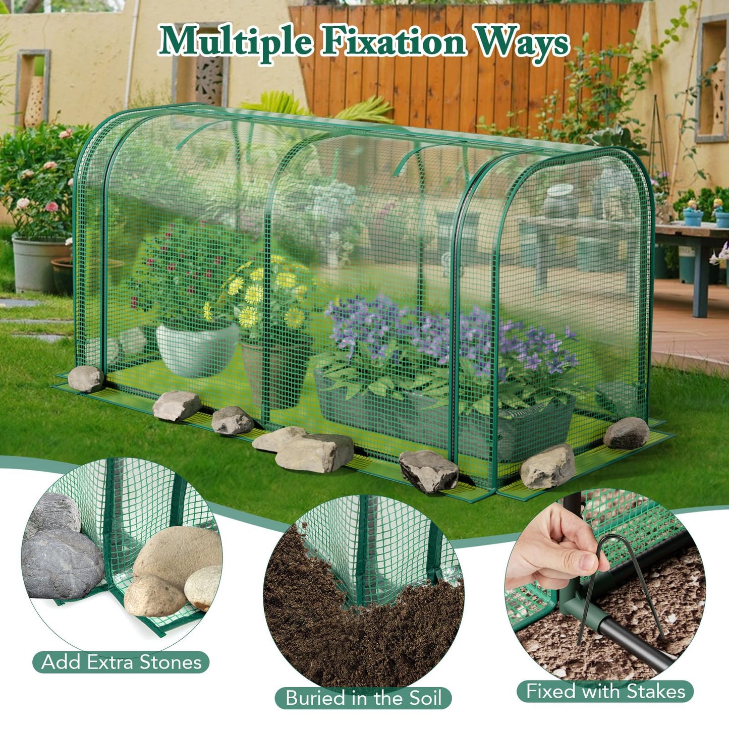 Portable Garden Patio Greenhouse with Roll-up Zipper Door and Waterproof Sun-Protective PE Cover