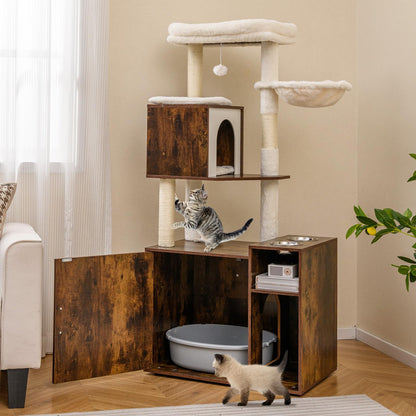 Cat Tree with Litter Box Enclosure, Cats Climbing Tower