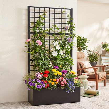 Garden Planter with Trellis, Metal Trough Grow Box with Drainage Holes