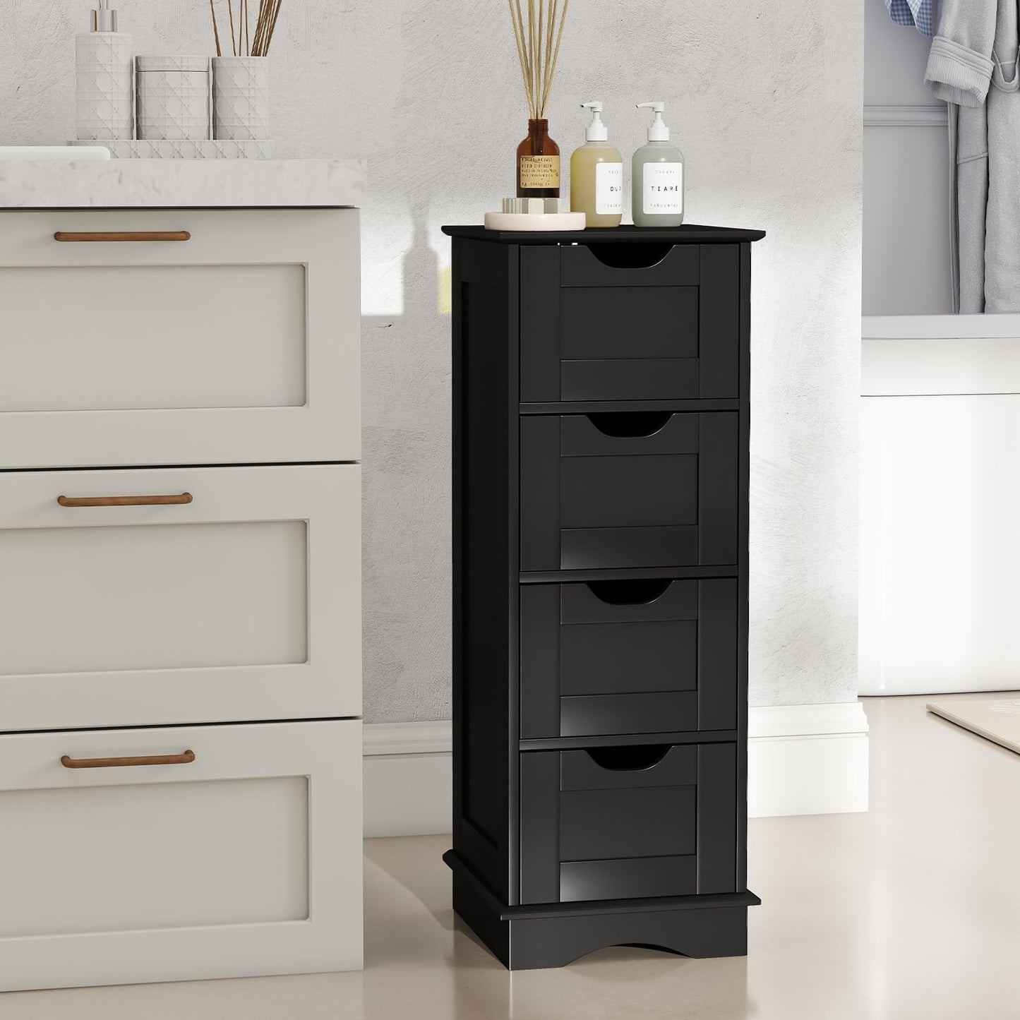 4-Drawer Bathroom Cabinet Narrow Floor Standing Cabinet