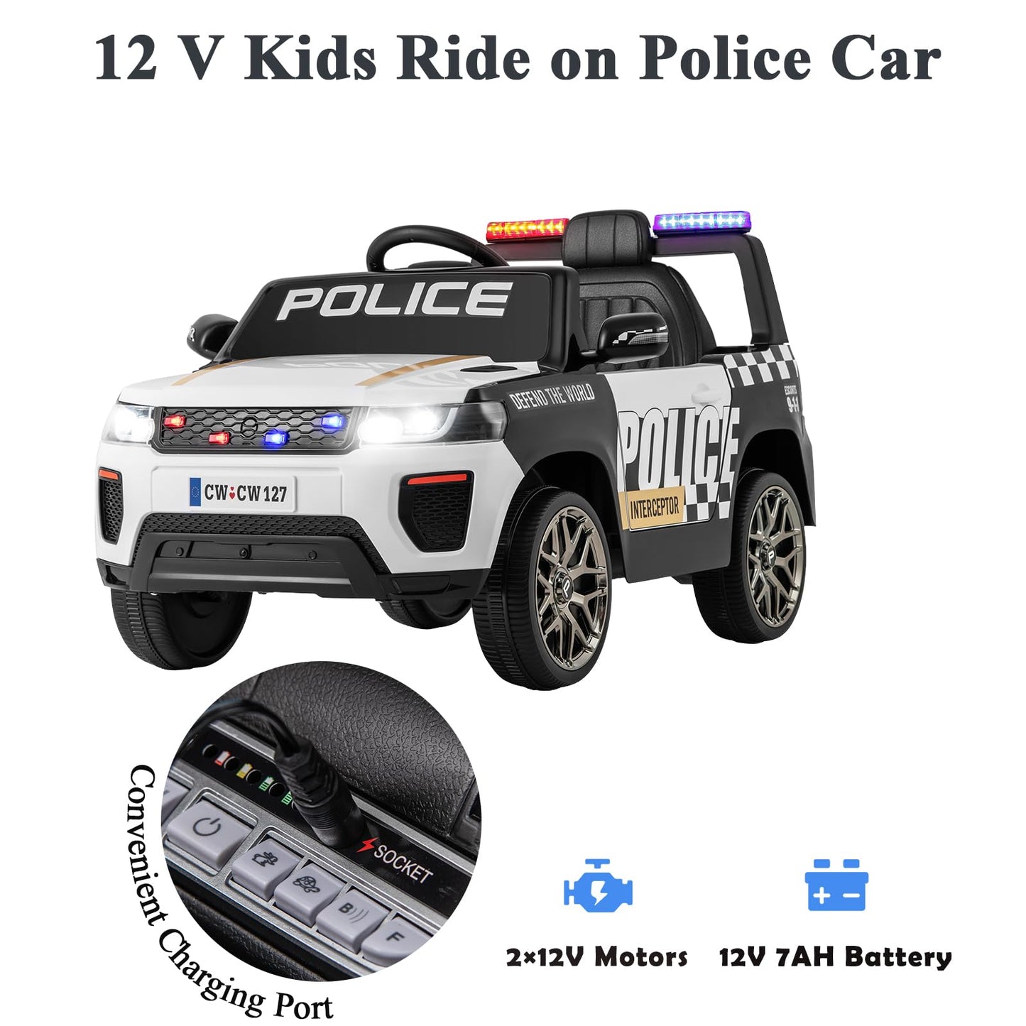 12V Kid Ride on Police Car with Remote Control for Children
