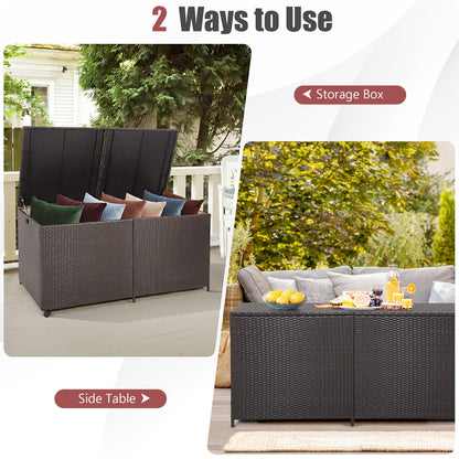 GiantexUK 270/660L Garden Storage Box, Weatherproof Rattan Deck Box with Zippered Liner and Solid Pneumatic Rod