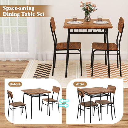 Rectangular Breakfast Kitchen Table Set with 2 Chairs and Storage Rack