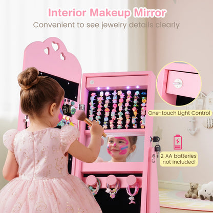 Swivel Kids Jewelry Cabinet with Full-Length Mirror and Lights