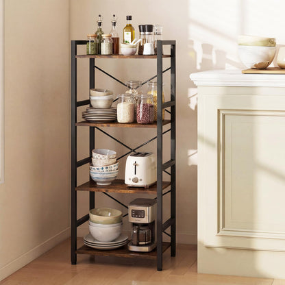 Wooden Storage Bookcase Ladder Shelving Unit with X-Shaped Bar