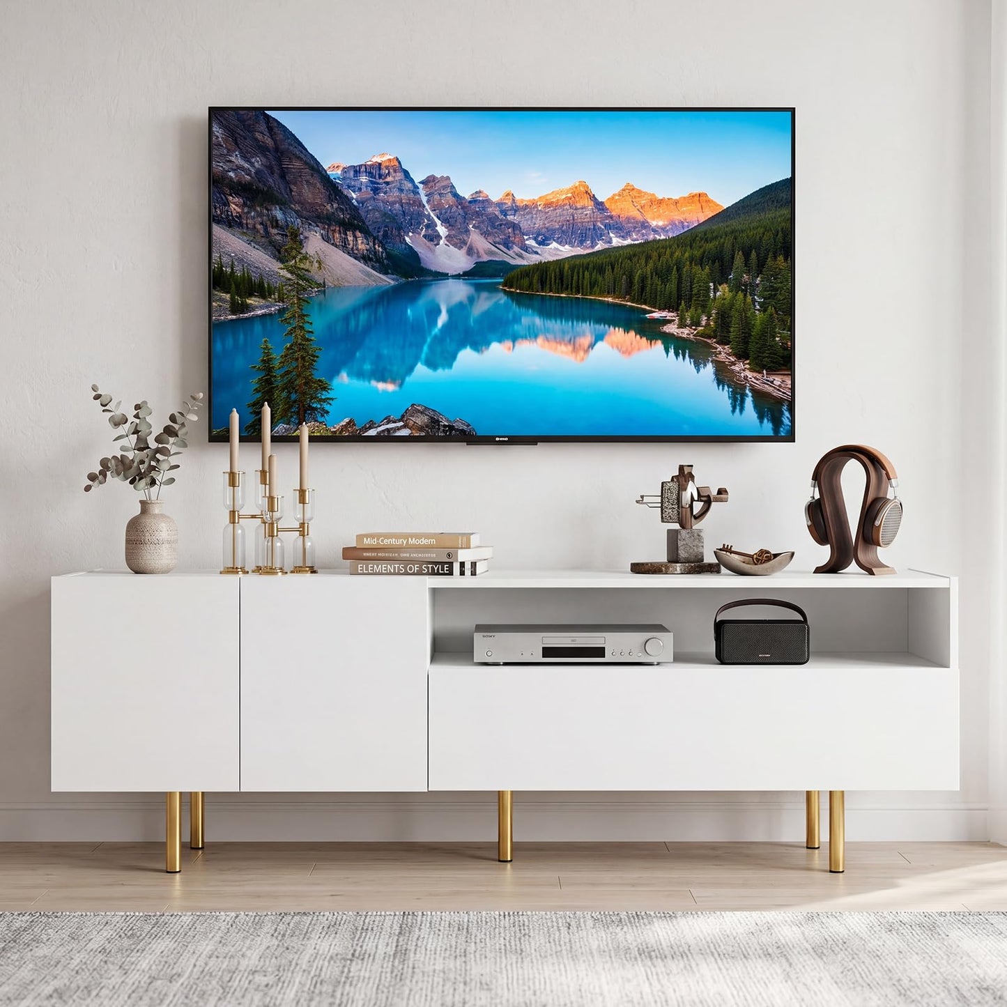 Modern Entertainment Center with 2 Doors Drawer and 5 Metal Legs