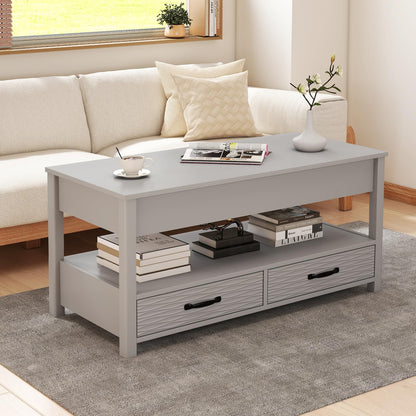 Lift Up Top Coffee Table, Wooden Lifting Cocktail Center Table with Hidden Storage Compartment