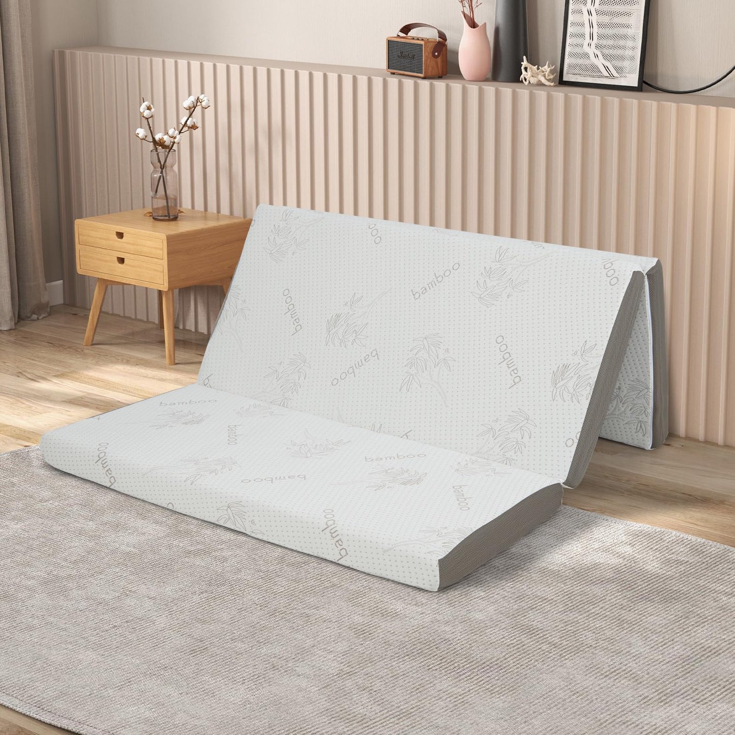 Cooling Gel Memory Foam Folding Mattress with Bamboo Cover and Mesh Border Fabric