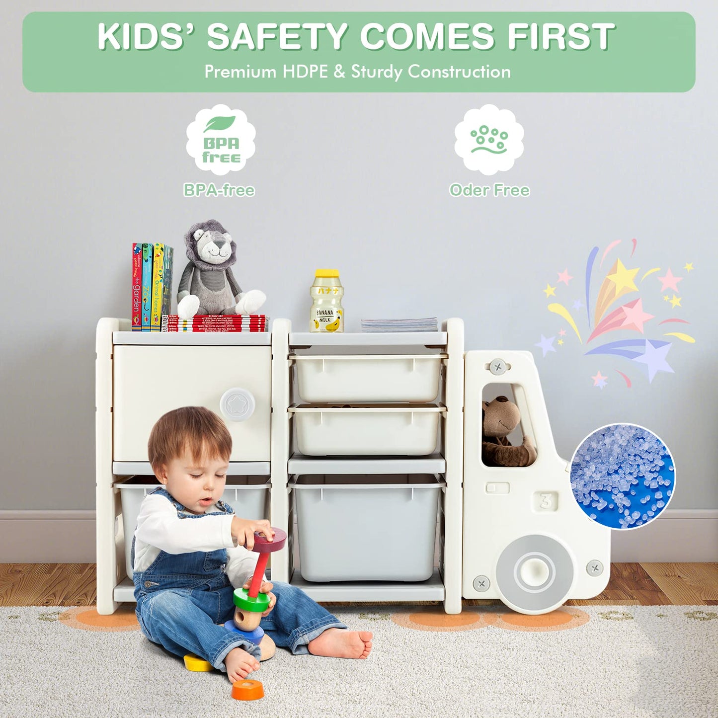 Truck-shaped Toddler Storage Cabinet Kids Toy Organizer