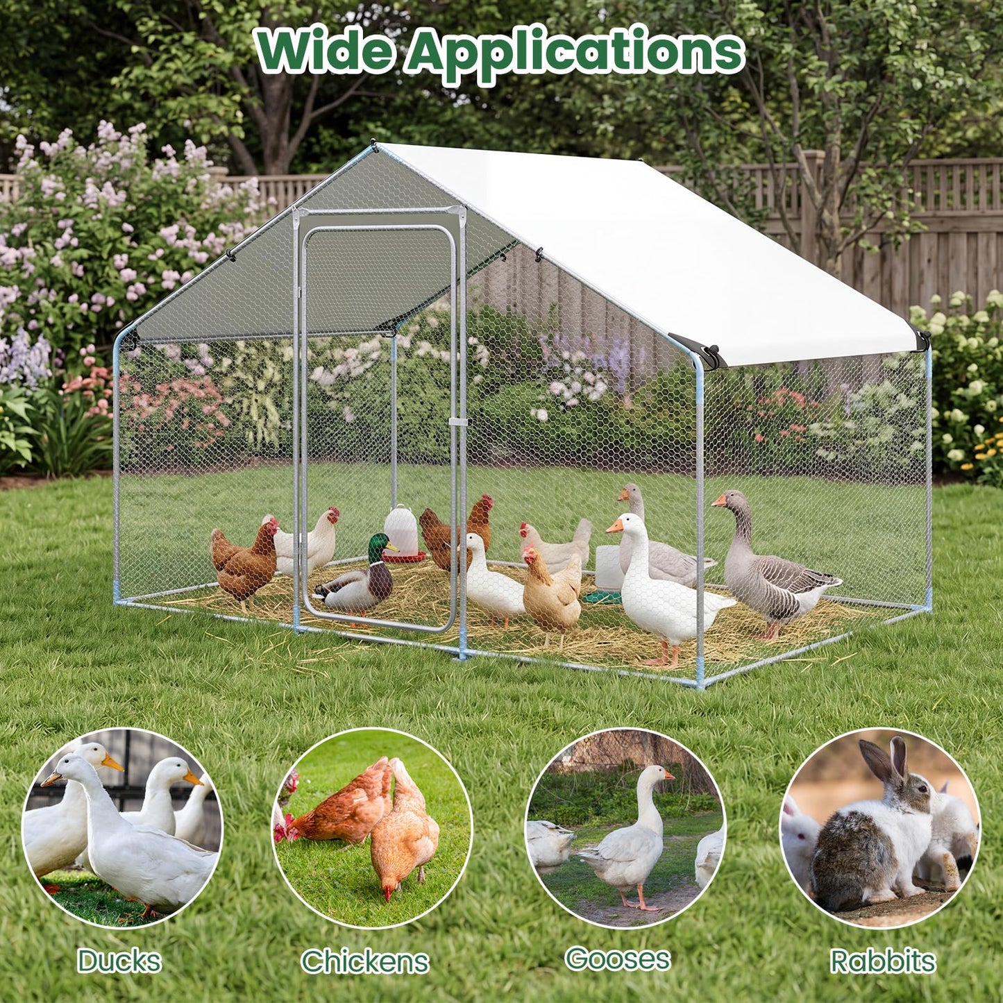300 x 203 x 202 CM Walk-in Chicken Run with Waterproof Cover for Backyard