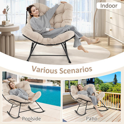 Oversized Patio Wicker Egg Chair with Thick and Removable Cushion