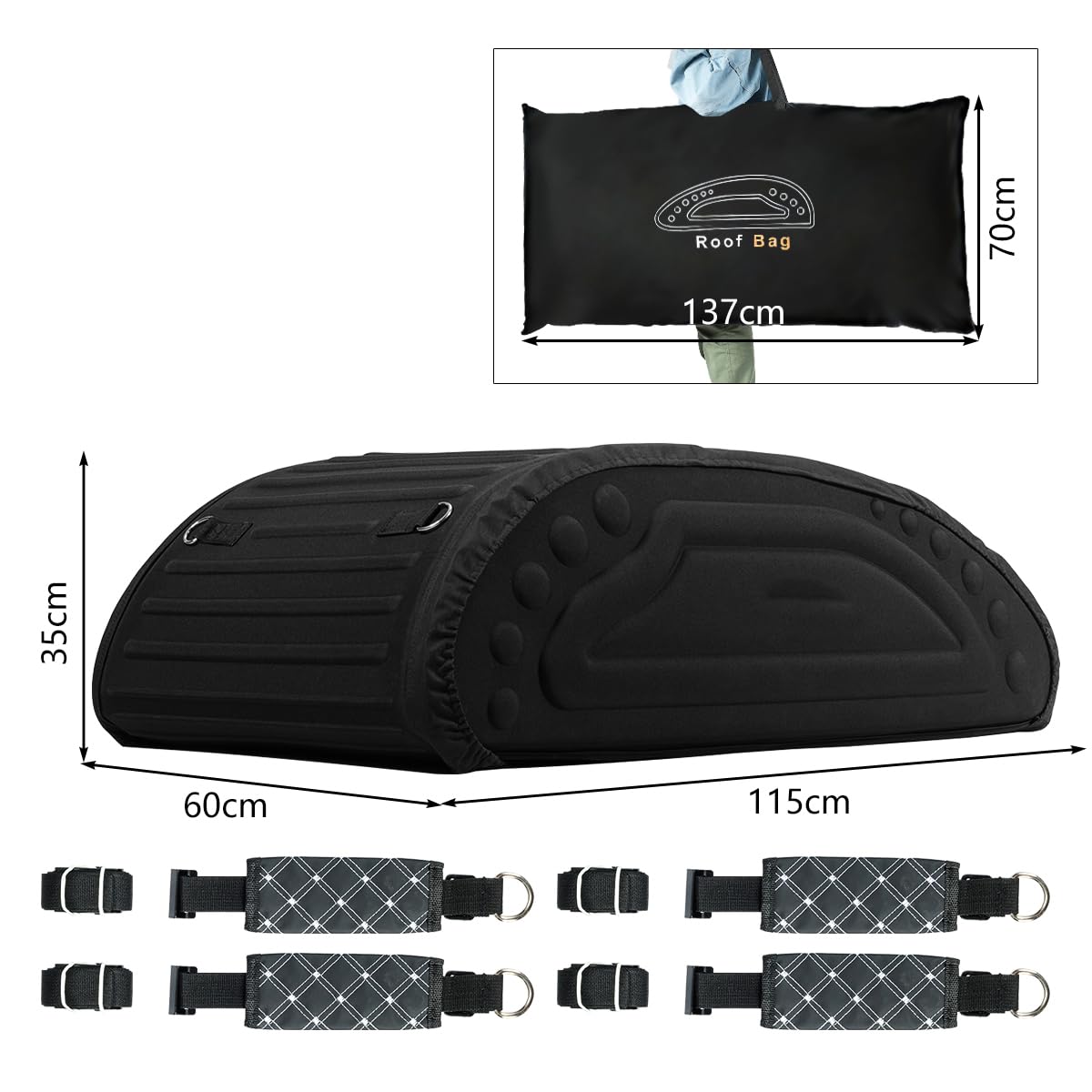 14 Cubic Feet/400L Car Roof Bag, Waterproof Foldable Roofing Cargo Carrier with 4 Reinforced Straps
