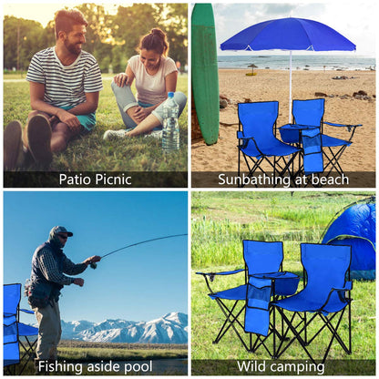 Portable Folding Loveseat with Umbrella & Carrying Bag