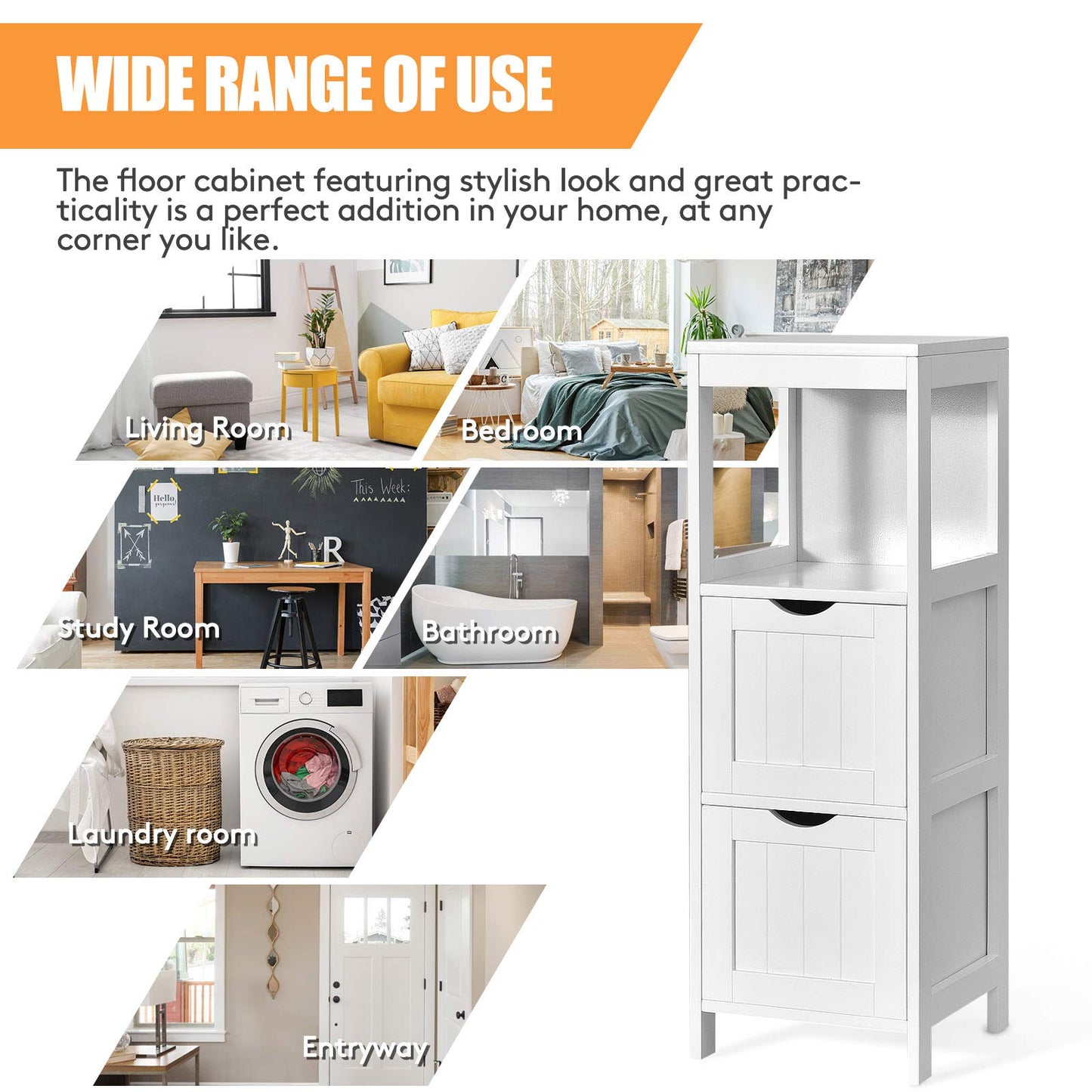 Bathroom Storage Cabinet with 2 Removable Drawers and Open Shelf