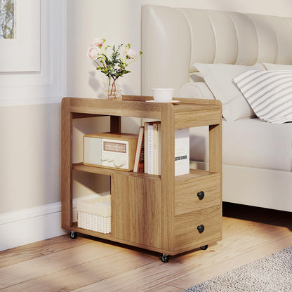 Narrow Bedside Table with 2 Drawers for Small Space